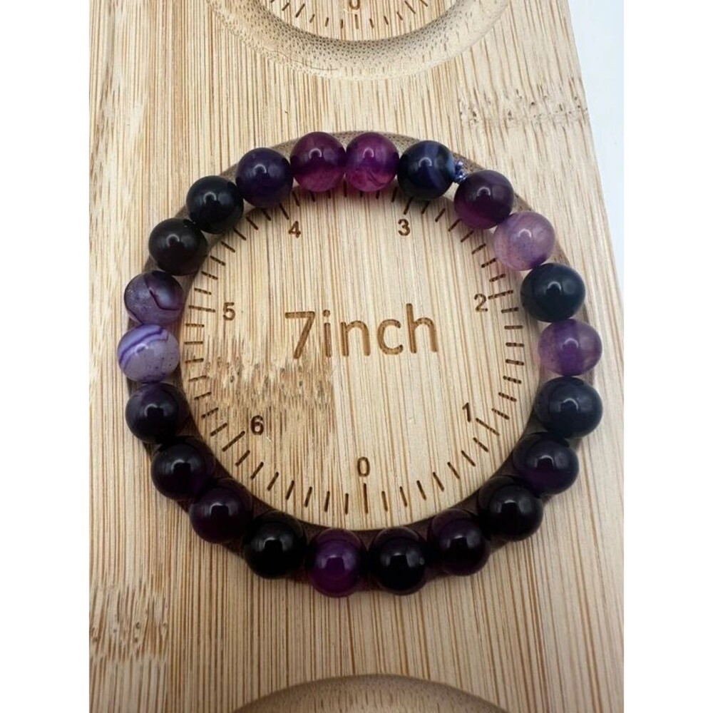 Handmade Purple Agate-Style Beaded Stretch Bracelet
